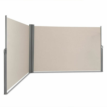 237 x 71 Inch Patio Retractable Double Folding Side Awning Screen Divider, Beige Outdoor Shades   at Gallery Canada