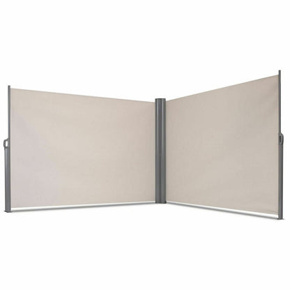 237 x 71 Inch Patio Retractable Double Folding Side Awning Screen Divider, Beige Outdoor Shades   at Gallery Canada