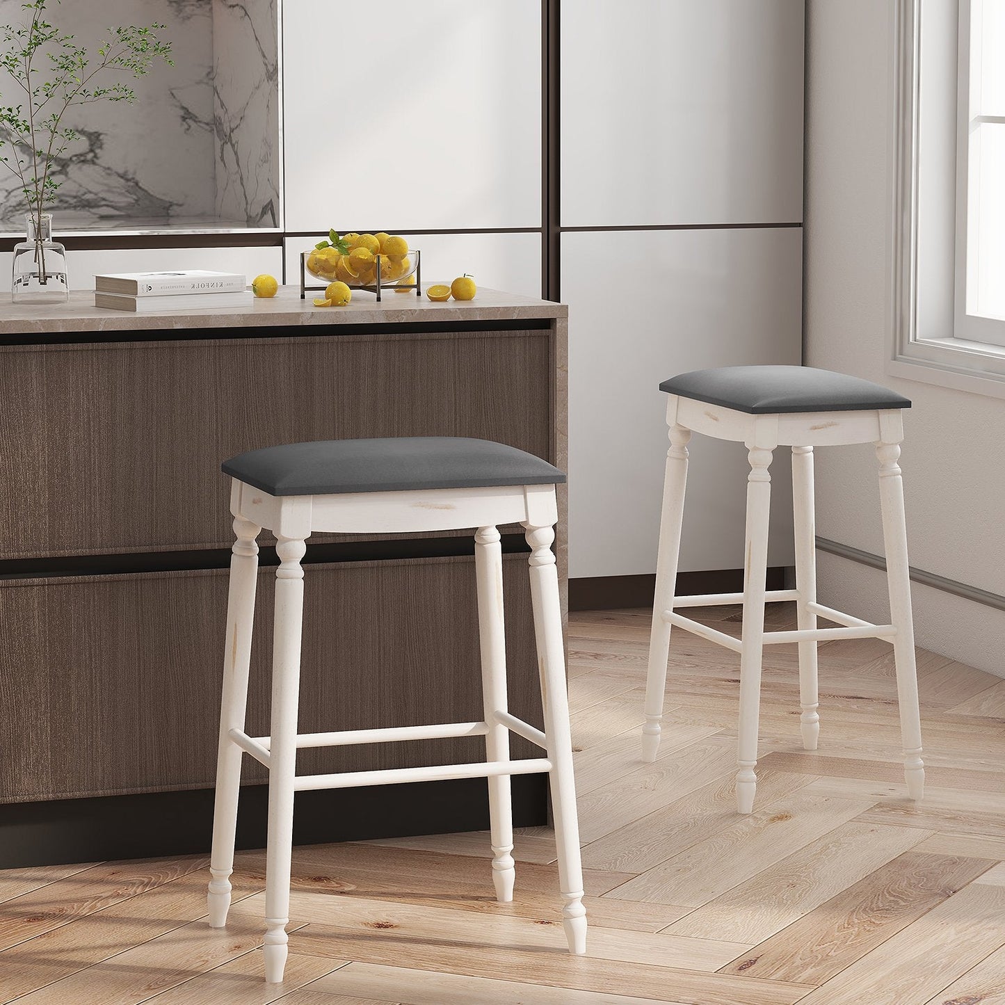 24"/ 29" Bar Stool Set of 2 with Padded Seat Cushions and Wood Legs-29 inches Bar Stools   at Gallery Canada