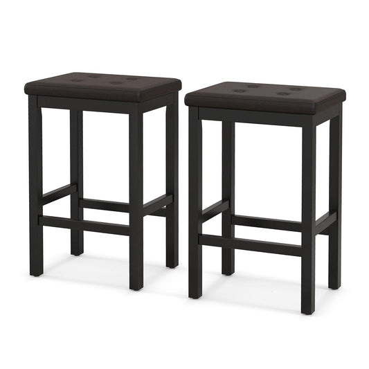 24" Bar Stools with Padded Seat Footrest and Rubber Wood Frame, Brown Bar Stools   at Gallery Canada