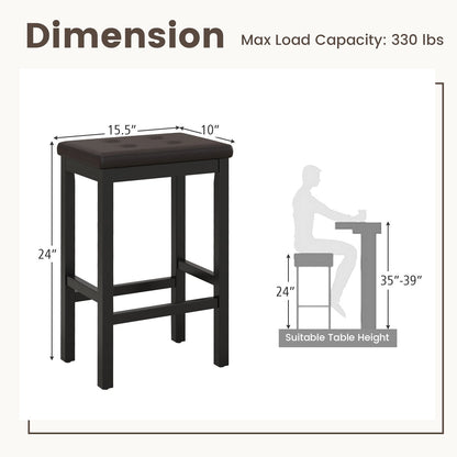 24" Bar Stools with Padded Seat Footrest and Rubber Wood Frame, Brown Bar Stools   at Gallery Canada