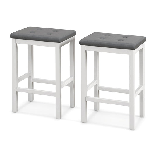 24" Bar Stools with Padded Seat Footrest and Rubber Wood Frame, White Bar Stools   at Gallery Canada