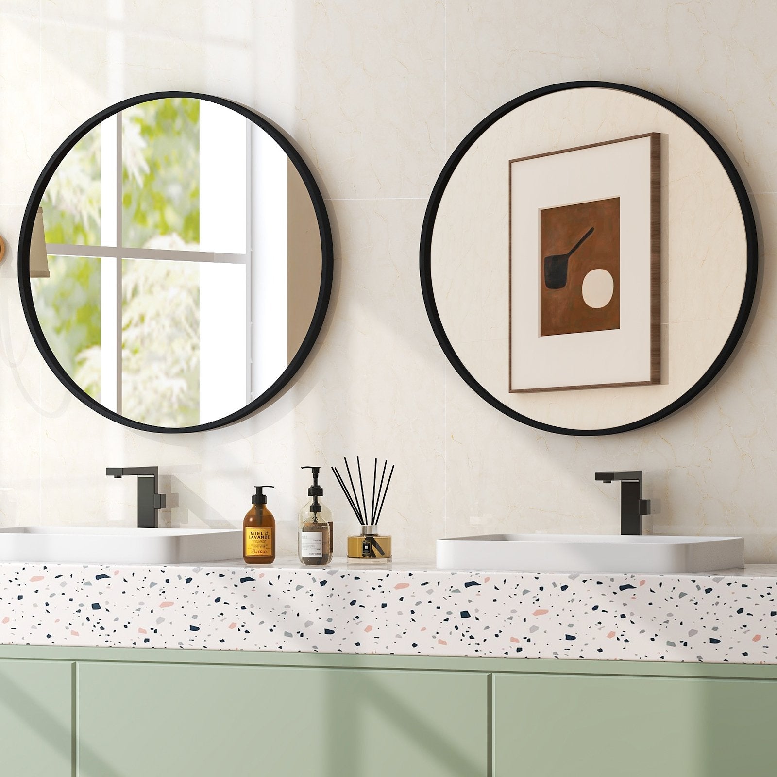 24" Black Circle Bathroom Mirror with Explosion-proof Film, Black Wall Mirrors   at Gallery Canada