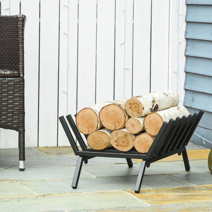 24" Firewood Log Rack Fireplace Log Holder Stylish Wood Storage Basket Carrier, for Outdoor and Indoor Use, Black Firewood Racks   at Gallery Canada