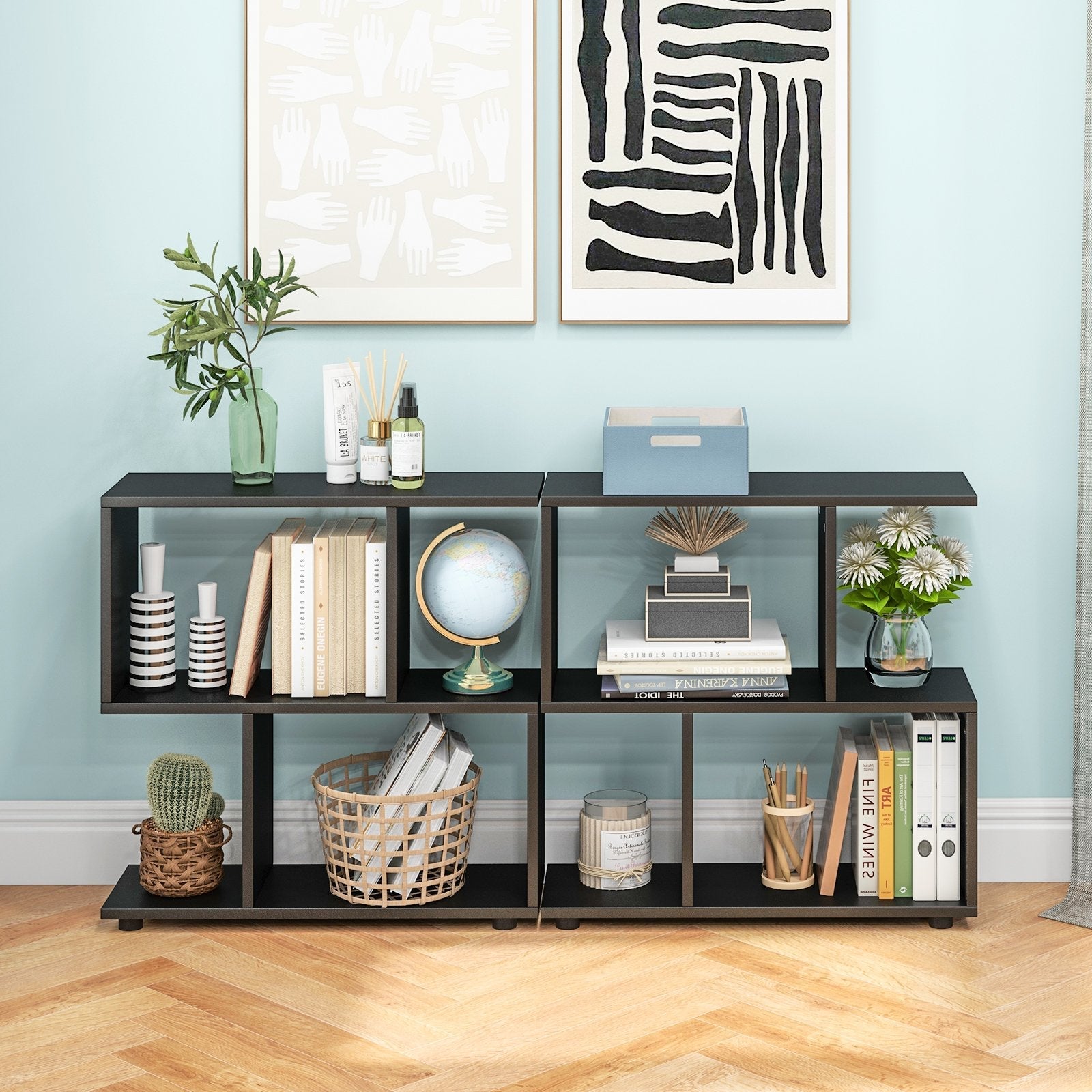 24 Inch 3-Tier Geometric Bookshelf with Thick Foot Pads, Black Bookcases   at Gallery Canada