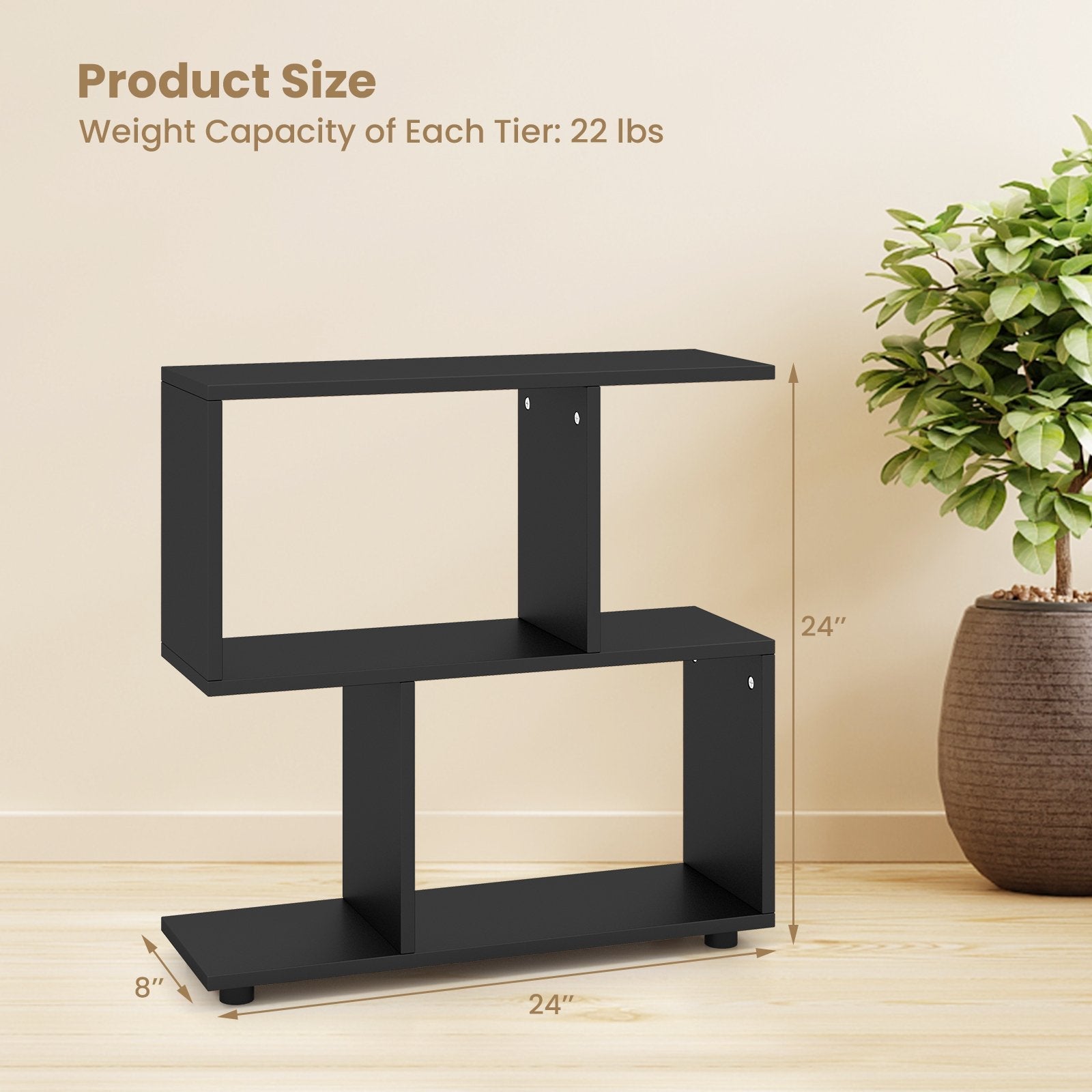 24 Inch 3-Tier Geometric Bookshelf with Thick Foot Pads, Black Bookcases   at Gallery Canada