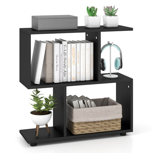 24 Inch 3-Tier Geometric Bookshelf with Thick Foot Pads, Black