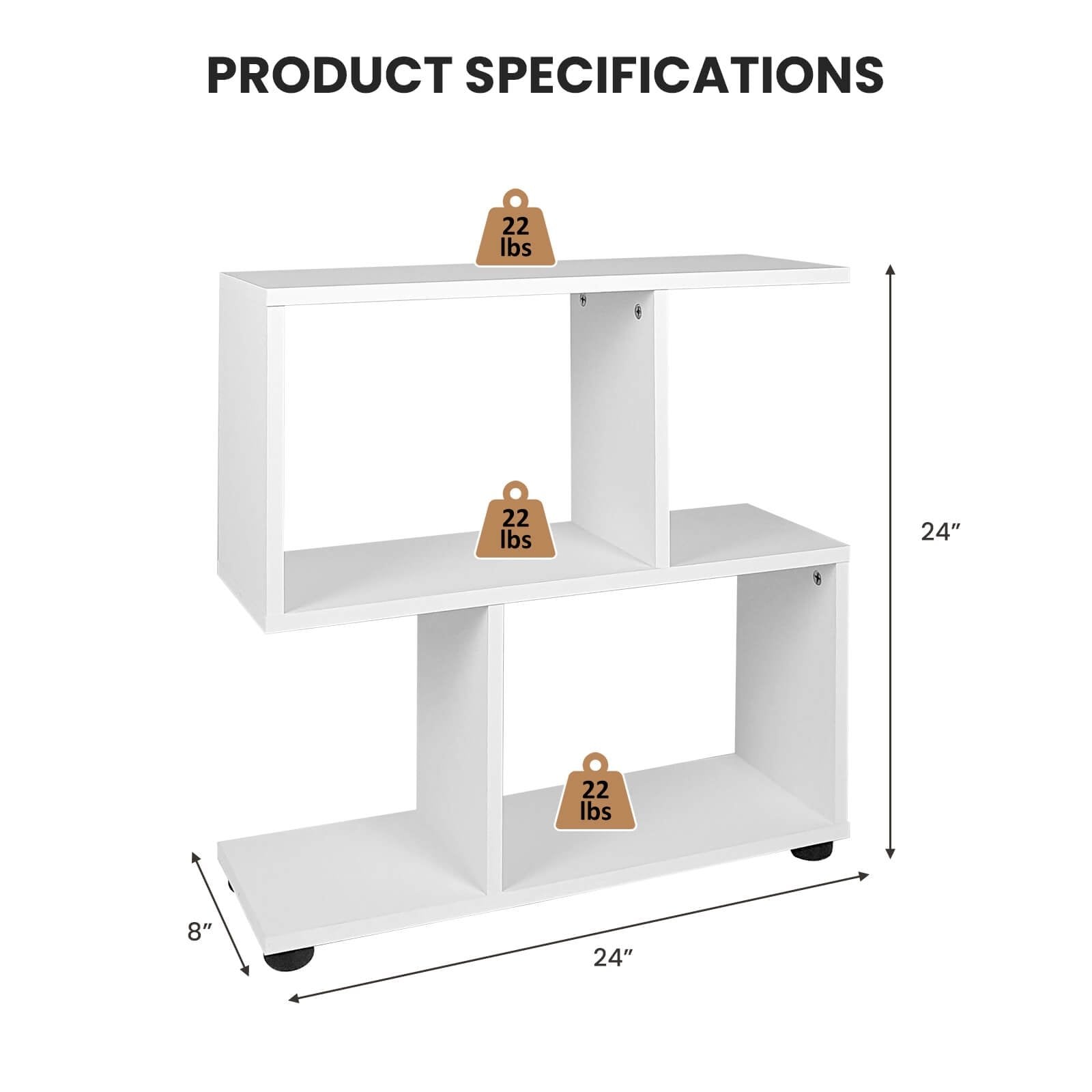 24 Inch 3-Tier Geometric Bookshelf with Thick Foot Pads, White Bookcases   at Gallery Canada