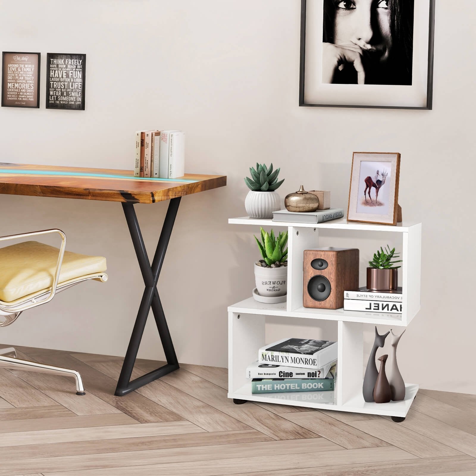 24 Inch 3-Tier Geometric Bookshelf with Thick Foot Pads, White Bookcases   at Gallery Canada