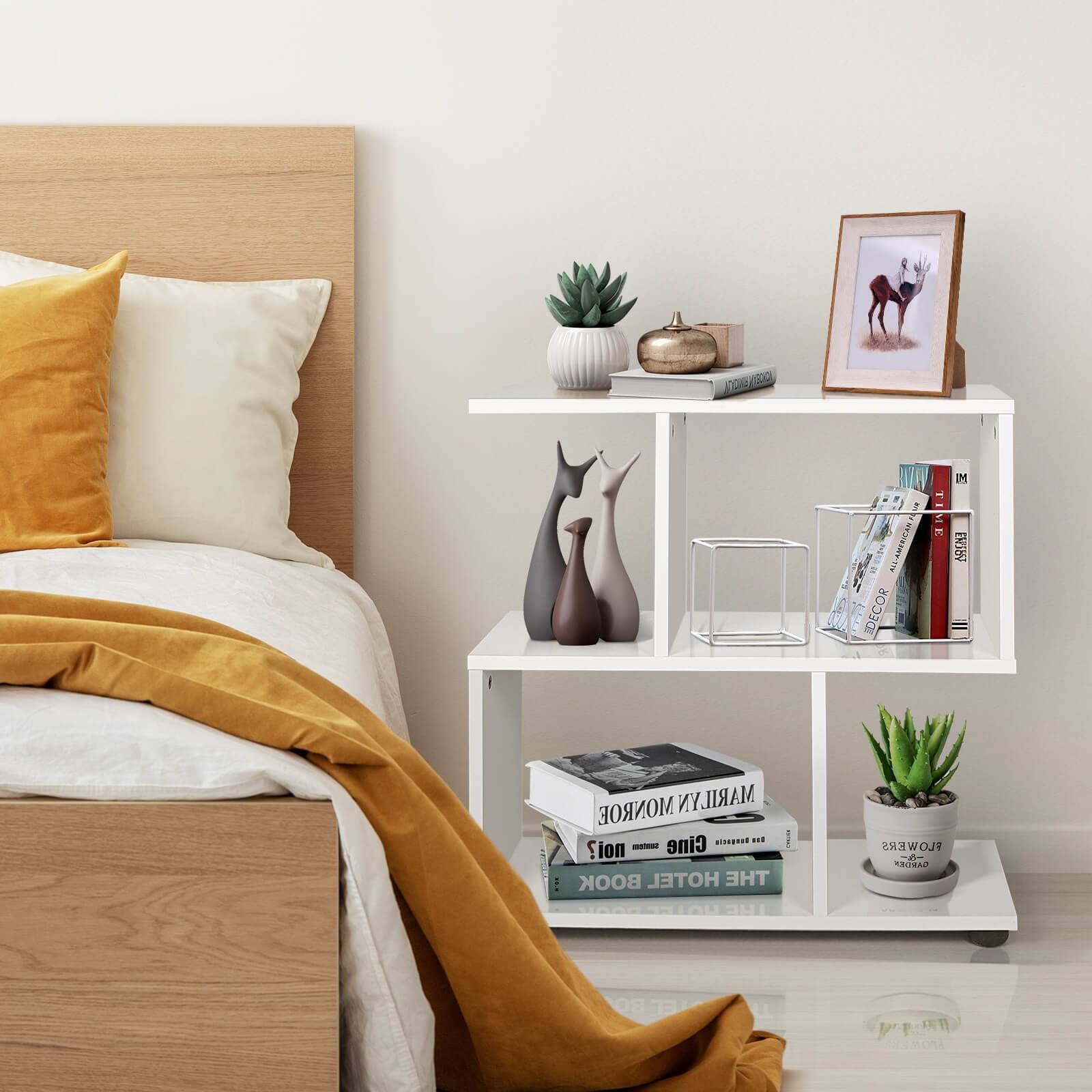 24 Inch 3-Tier Geometric Bookshelf with Thick Foot Pads, White Bookcases   at Gallery Canada