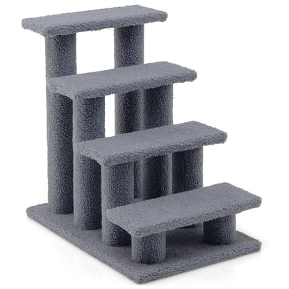 24 Inch 4-Step Pet Stairs Carpeted Ladder Ramp Scratching Post Cat Tree Climber, Gray Cat Trees Condos & Scratchers   at Gallery Canada