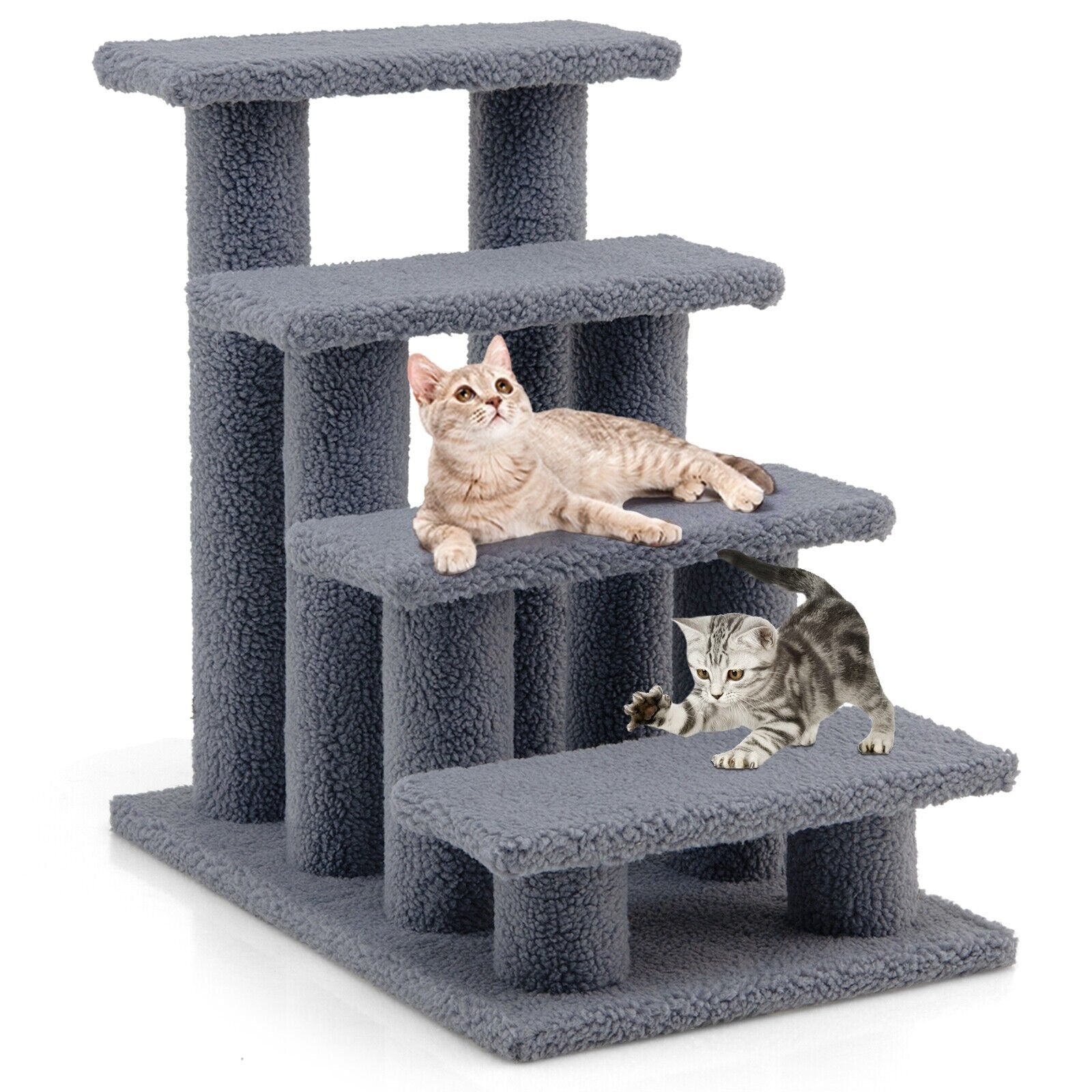 24 Inch 4-Step Pet Stairs Carpeted Ladder Ramp Scratching Post Cat Tree Climber, Gray Cat Trees Condos & Scratchers   at Gallery Canada