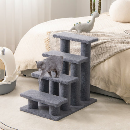 24 Inch 4-Step Pet Stairs Carpeted Ladder Ramp Scratching Post Cat Tree Climber, Gray Cat Trees Condos & Scratchers   at Gallery Canada