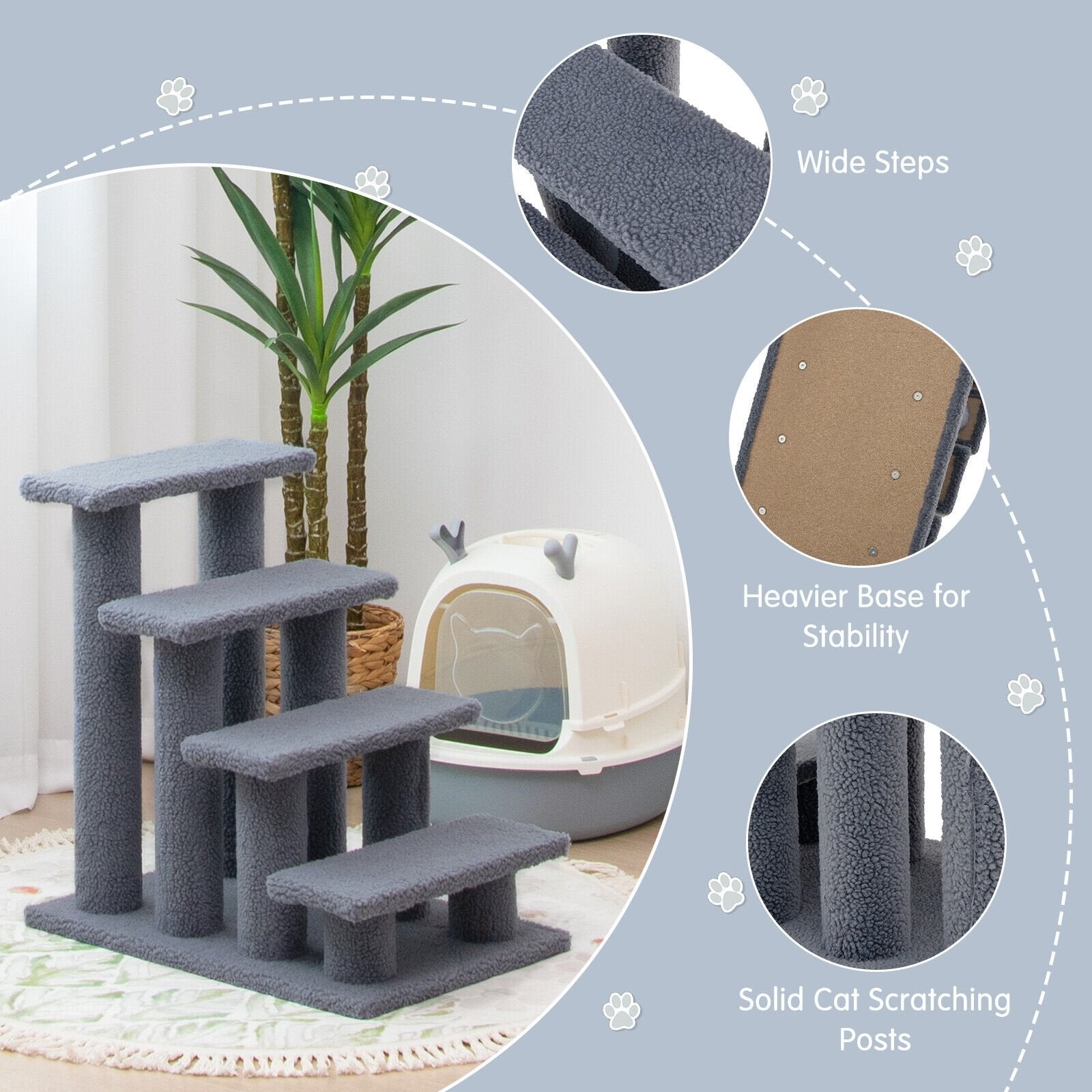 24 Inch 4-Step Pet Stairs Carpeted Ladder Ramp Scratching Post Cat Tree Climber, Gray Cat Trees Condos & Scratchers   at Gallery Canada