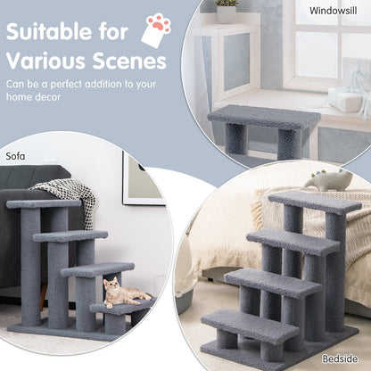 24 Inch 4-Step Pet Stairs Carpeted Ladder Ramp Scratching Post Cat Tree Climber, Gray Cat Trees Condos & Scratchers   at Gallery Canada