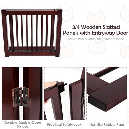 24 Inch Configurable Folding 3 Panel Wood Dog Fence, Brown Pet Gate   at Gallery Canada