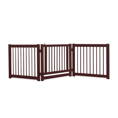 24 Inch Configurable Folding 3 Panel Wood Dog Fence, Brown Pet Gate   at Gallery Canada