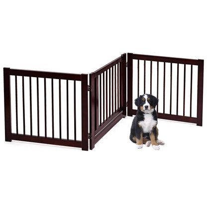 24 Inch Configurable Folding 3 Panel Wood Dog Fence, Brown Pet Gate   at Gallery Canada