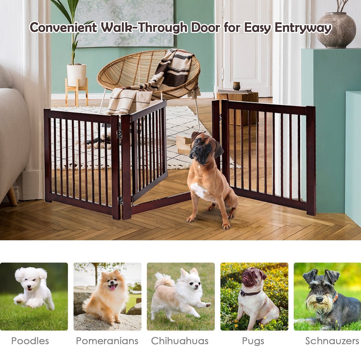 24 Inch Configurable Folding 3 Panel Wood Dog Fence, Brown Pet Gate   at Gallery Canada