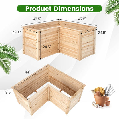 24 Inch L-Shaped Wooden Raised Garden Bed with Open-Ended Base, Natural Raised Garden Beds   at Gallery Canada