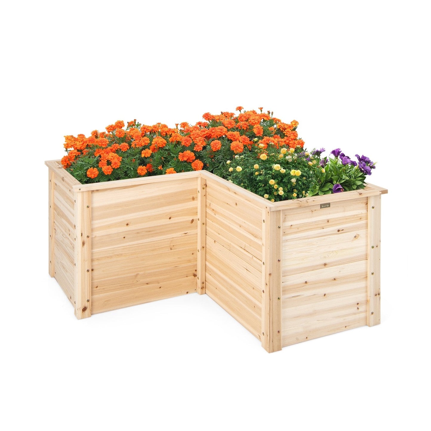 24 Inch L-Shaped Wooden Raised Garden Bed with Open-Ended Base, Natural Raised Garden Beds   at Gallery Canada