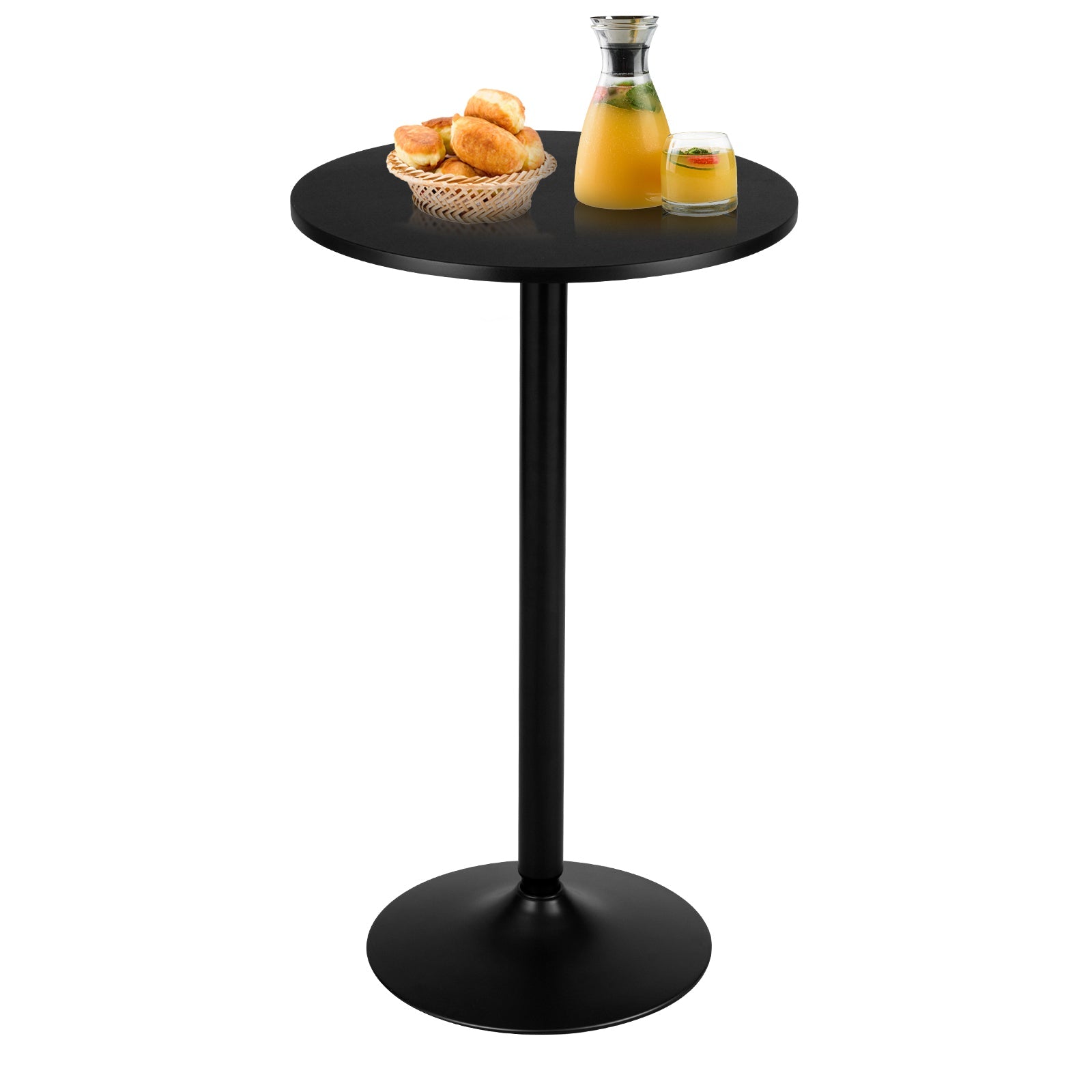 24 Inch Modern Style Round Cocktail Table with Metal Base and MDF Top, Black Bar Tables   at Gallery Canada