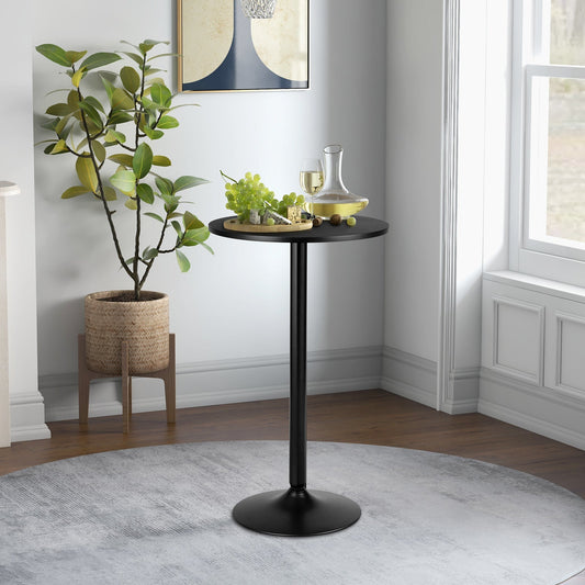 24 Inch Modern Style Round Cocktail Table with Metal Base and MDF Top, Black Bar Tables Black  at Gallery Canada