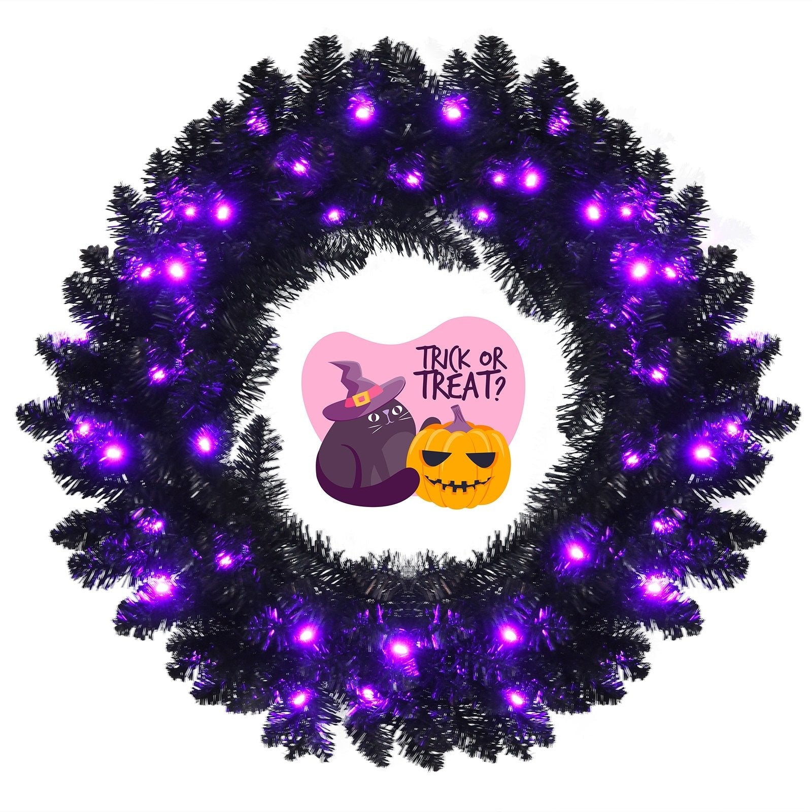 24 Inch Pre-lit Halloween Wreath with 35 Purple LED Lights, Black Halloween   at Gallery Canada