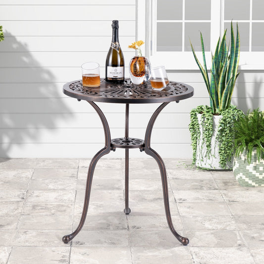 24 Inch Round Cast Aluminum Table Patio Dining Bistro Table with 2 Inch Umbrella Hole, Copper Patio Dining Tables   at Gallery Canada