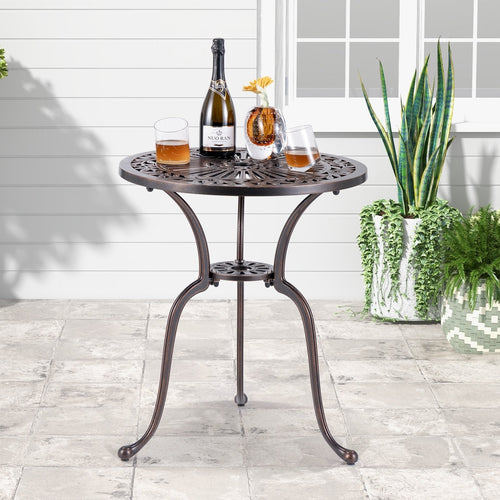 24 Inch Round Cast Aluminum Table Patio Dining Bistro Table with 2 Inch Umbrella Hole, Copper