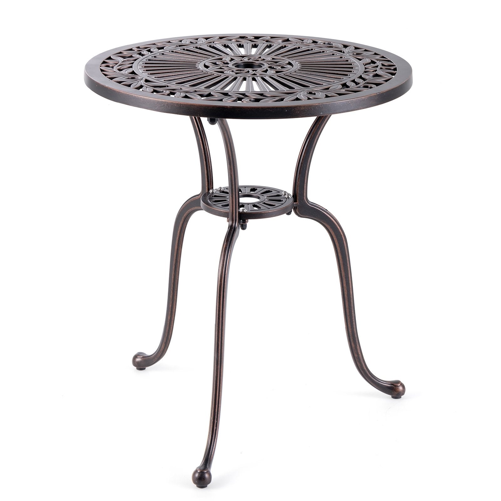 24 Inch Round Cast Aluminum Table Patio Dining Bistro Table with 2 Inch Umbrella Hole, Copper Patio Dining Tables   at Gallery Canada