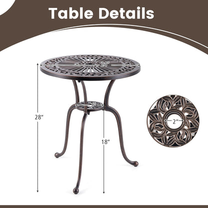 24 Inch Round Cast Aluminum Table Patio Dining Bistro Table with 2 Inch Umbrella Hole, Copper Patio Dining Tables   at Gallery Canada