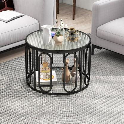 24 Inch Round Coffee Table with Seeded Tempered Glass Top and Oval Swivel Brackets, Black Coffee Tables   at Gallery Canada