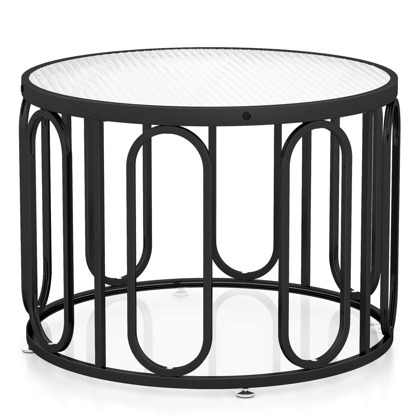 24 Inch Round Coffee Table with Seeded Tempered Glass Top and Oval Swivel Brackets, Black Coffee Tables   at Gallery Canada