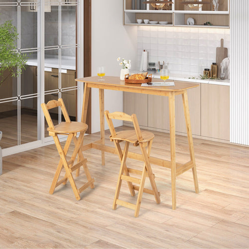 24 Inch Set of 2 Bamboo Folding Barstools with Footrests and Handles, Natural