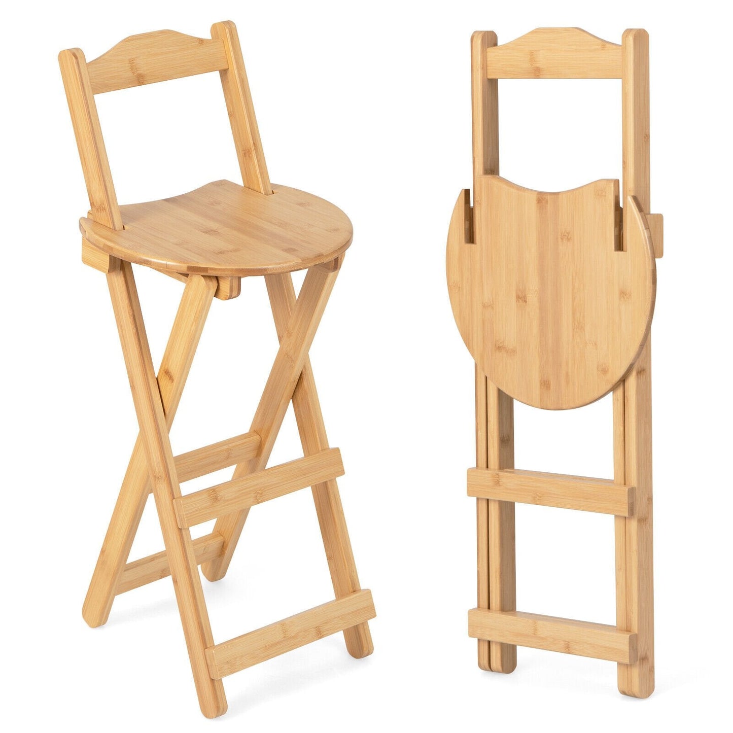 24 Inch Set of 2 Bamboo Folding Barstools with Footrests and Handles, Natural Bar Stools   at Gallery Canada