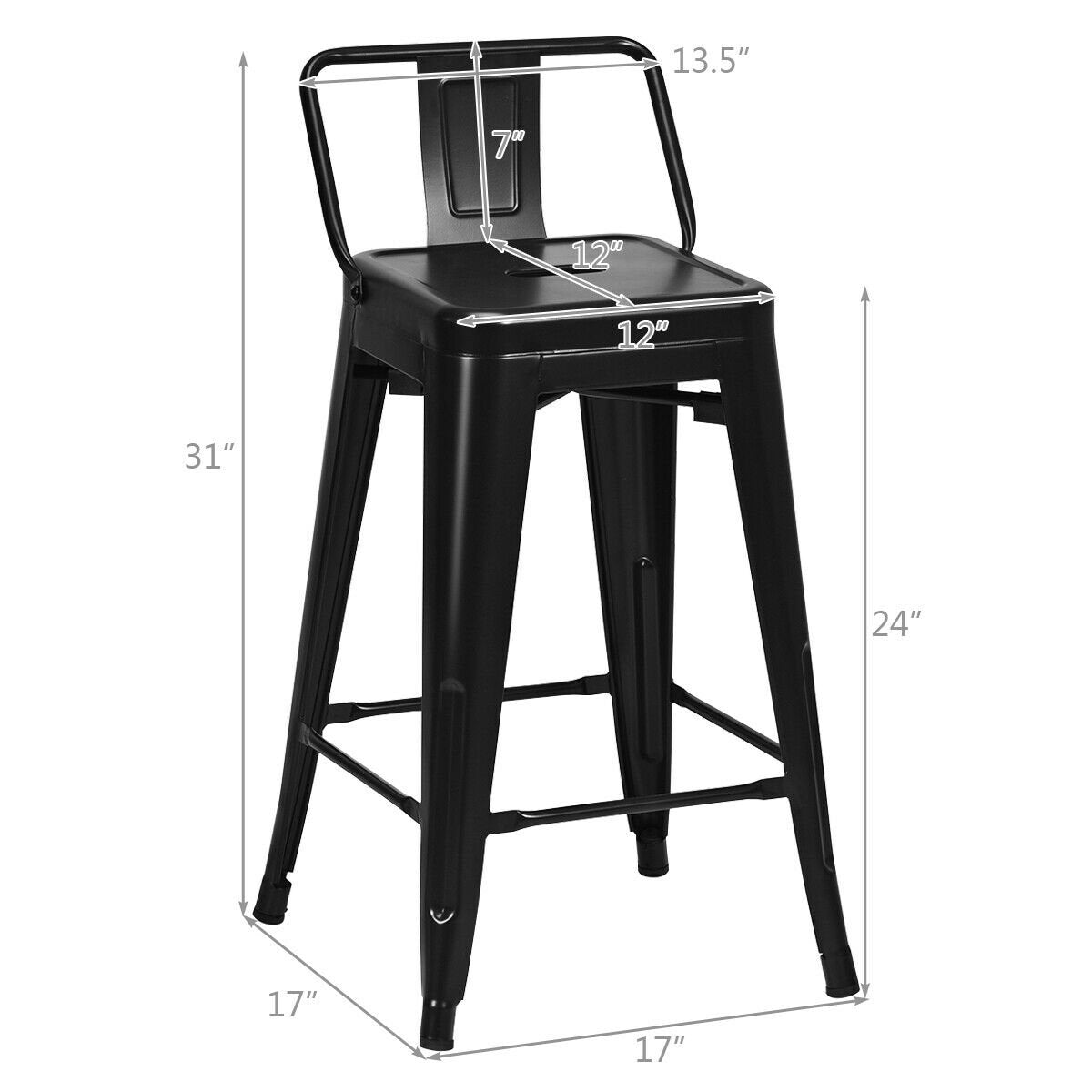 24 Inch Set of 4 Cafe Side Chairs with Rubber Feet and Removable Back, Black Bar Stools   at Gallery Canada