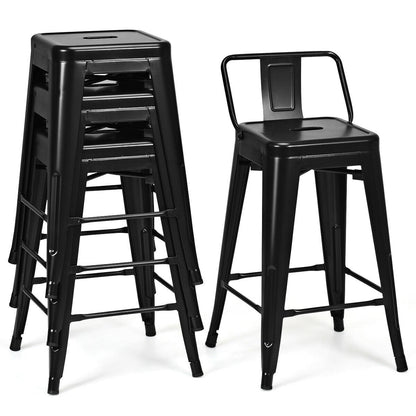 24 Inch Set of 4 Cafe Side Chairs with Rubber Feet and Removable Back, Black Bar Stools   at Gallery Canada