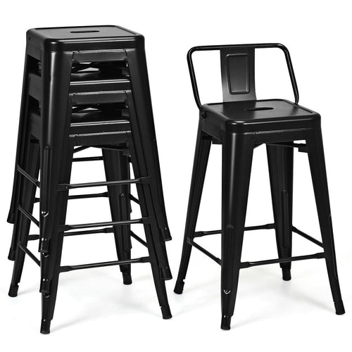 24 Inch Set of 4 Cafe Side Chairs with Rubber Feet and Removable Back, Black