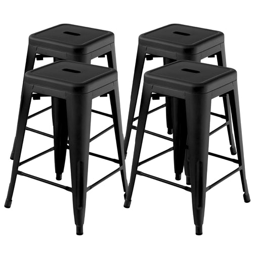 24 Inch Set of 4 Tolix Style Counter Height Barstool Stackable Chair, Black