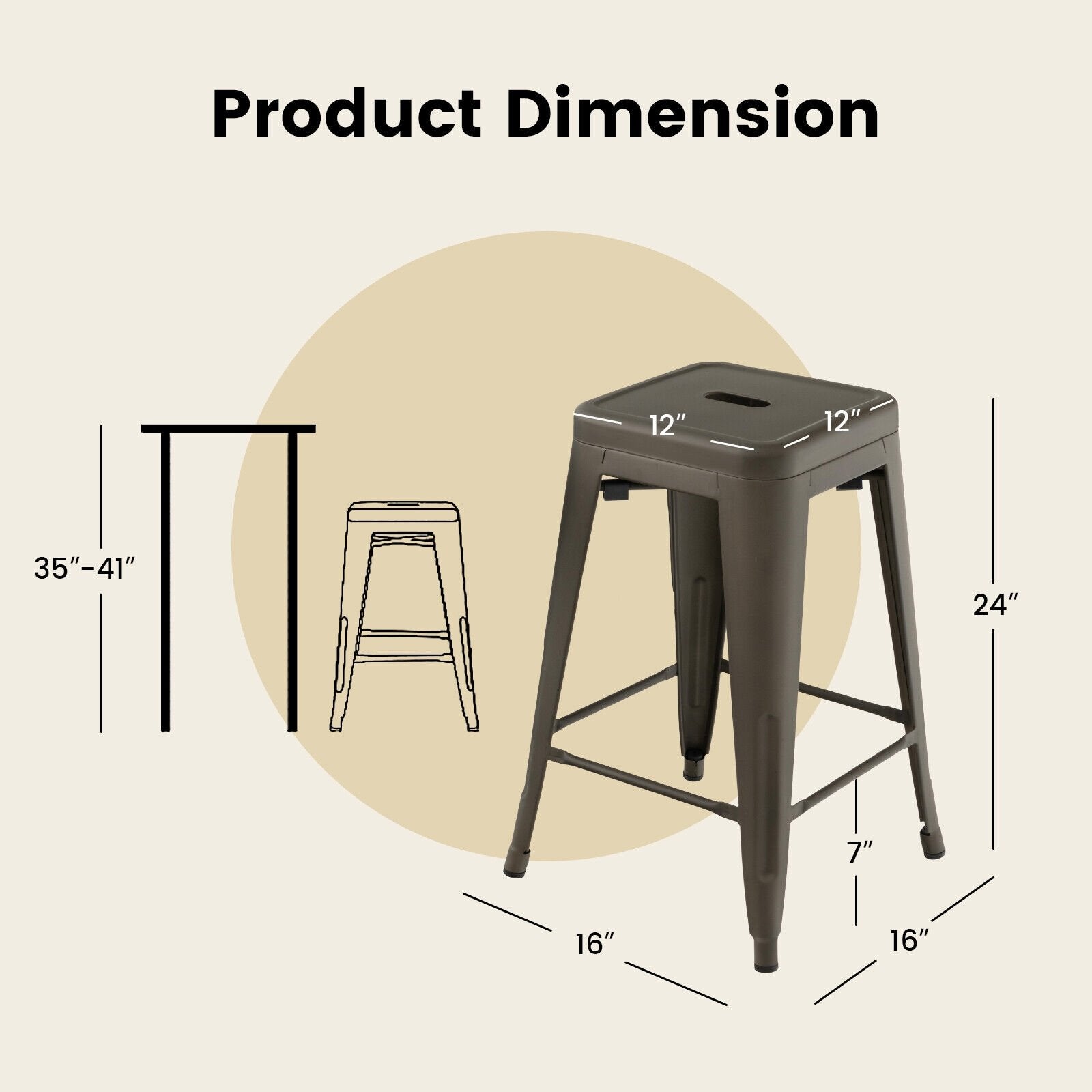 24 Inch Set of 4 Tolix Style Counter Height Barstool Stackable Chair, Gun Bar Stools   at Gallery Canada