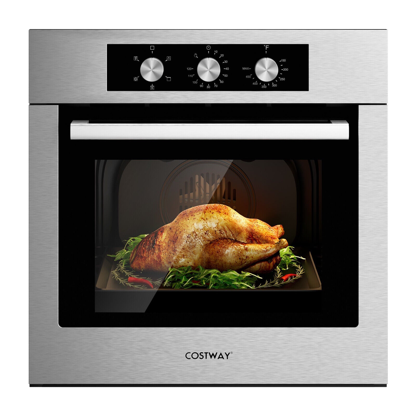 24 Inch Single Wall Oven 2.47Cu.ft with 5 Cooking Modes, Silver Toaster Ovens Silver  at Gallery Canada