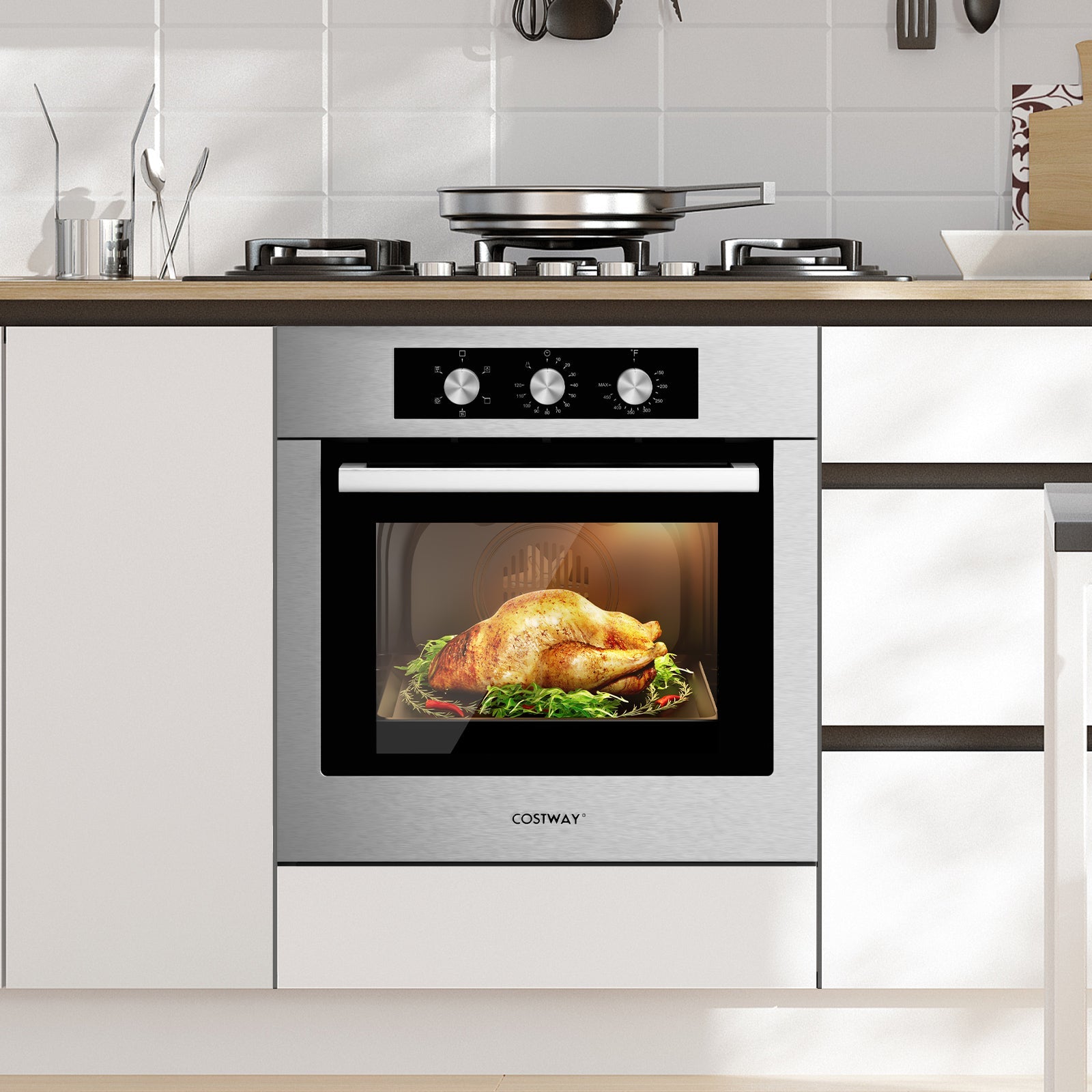 24 Inch Single Wall Oven 2.47Cu.ft with 5 Cooking Modes, Silver Toaster Ovens   at Gallery Canada