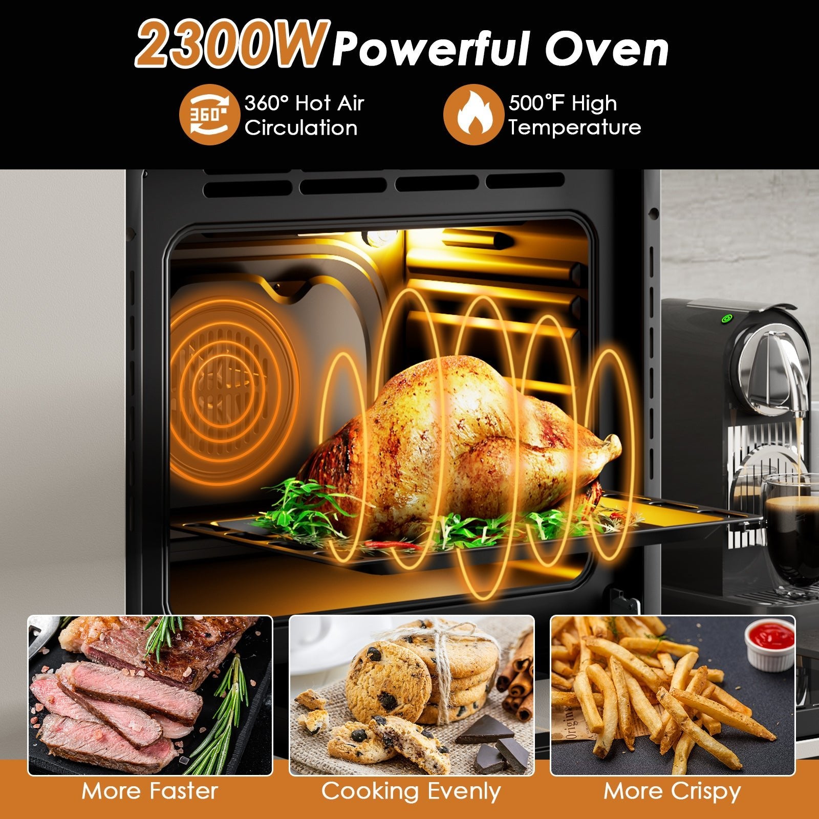 24 Inch Single Wall Oven 2.47Cu.ft with 5 Cooking Modes, Silver Toaster Ovens   at Gallery Canada