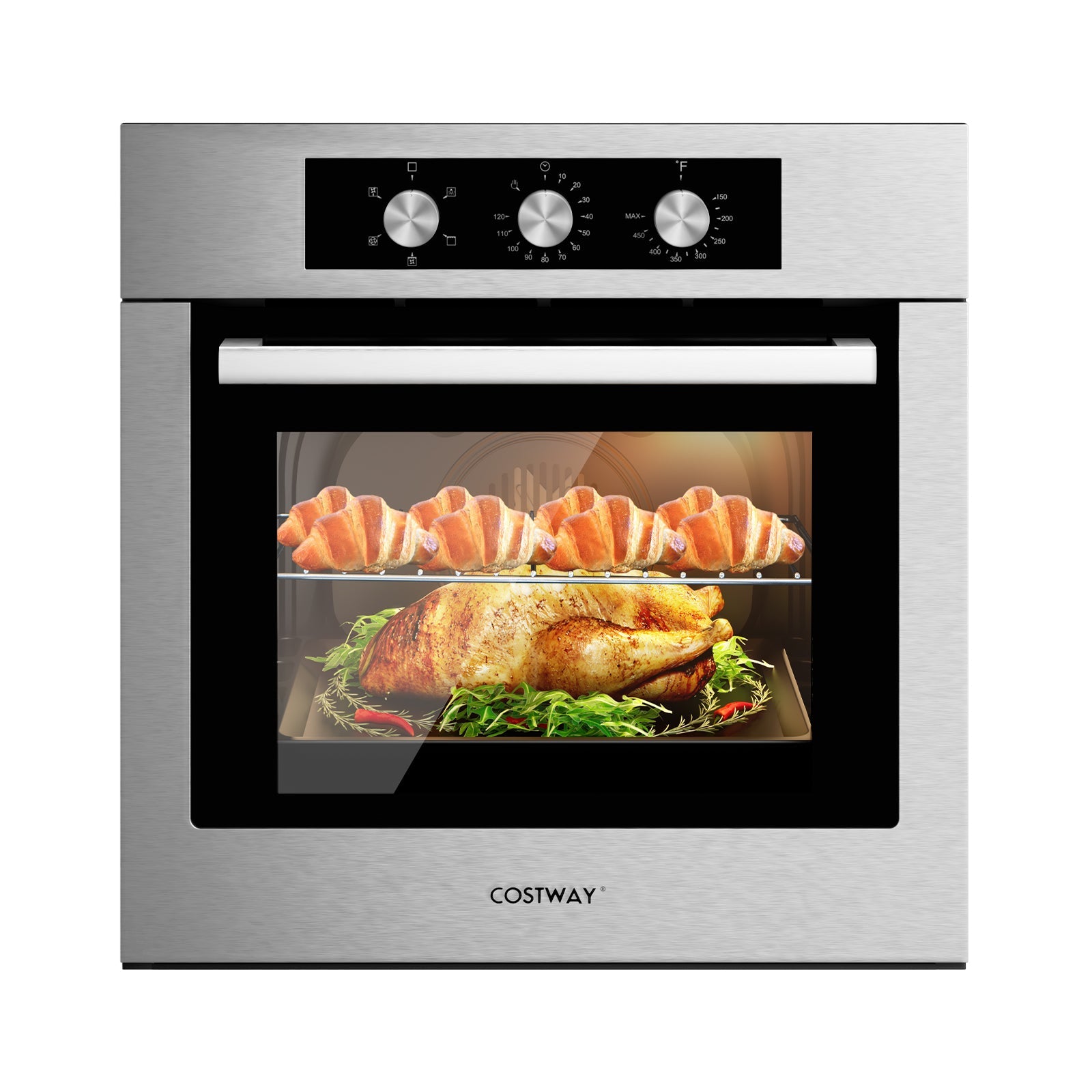 24 Inch Single Wall Oven 2.47Cu.ft with 5 Cooking Modes, Silver Toaster Ovens   at Gallery Canada