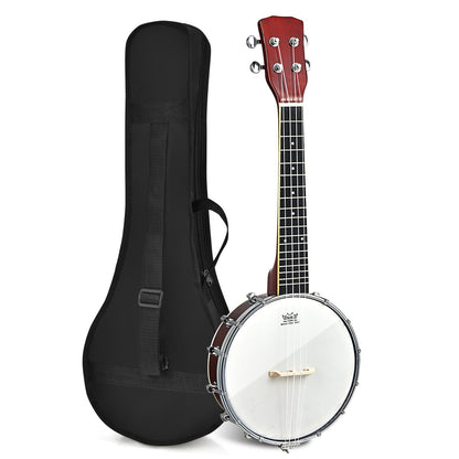 24 Inch Sonart 4-String Banjo Ukulele with Remo Drumhead and Gig Bag, Red Guitar & Strings   at Gallery Canada