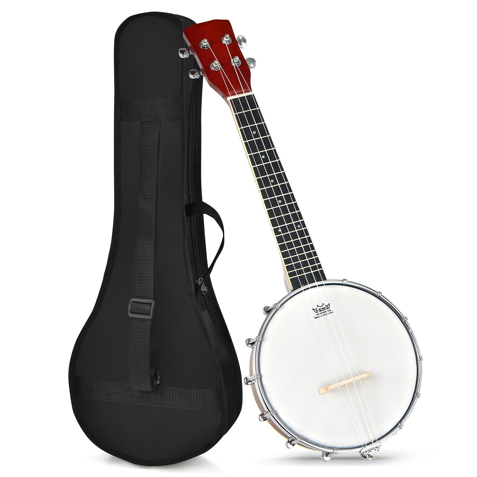 24 Inch Sonart 4-String Banjo Ukulele with Remo Drumhead and Gig Bag, Red Guitar & Strings   at Gallery Canada