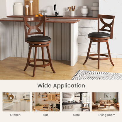 24 Inch Swivel Bar Stools Set of 2 with Soft Cushion and Elegant Hollow Backrest, Rustic Brown Bar Stools   at Gallery Canada