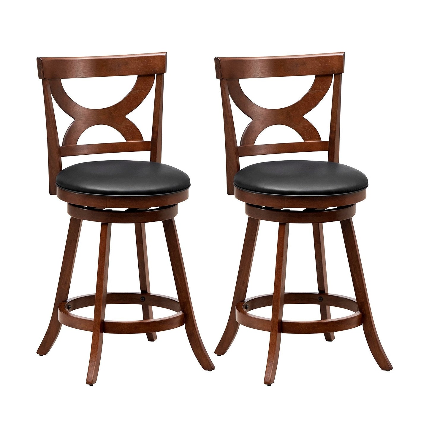 24 Inch Swivel Bar Stools Set of 2 with Soft Cushion and Elegant Hollow Backrest, Rustic Brown Bar Stools   at Gallery Canada