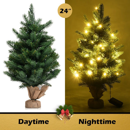 24 Inch Tabletop Fir Artificial Christmas Tree with LED Lights, Green Christmas Tree   at Gallery Canada